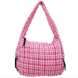 Lulu Mac Pink And White Gingham Puffer Quilted Handbag